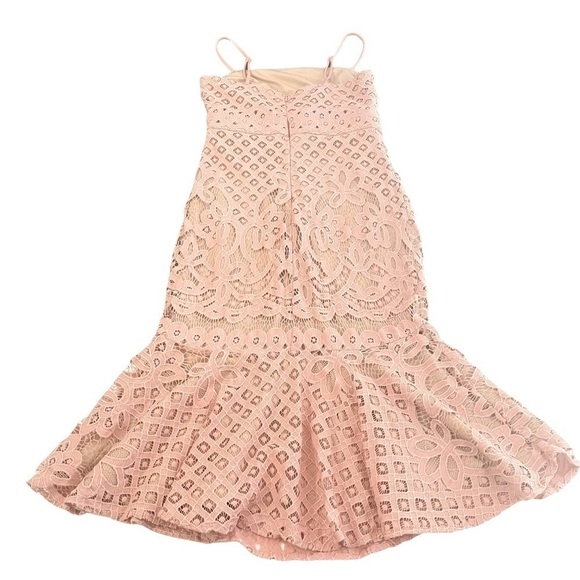 𝅺LULUS Unlimited Love Dusty Pink Lace Trumpet‎ Midi Dress Size S - Picture 8 of 12